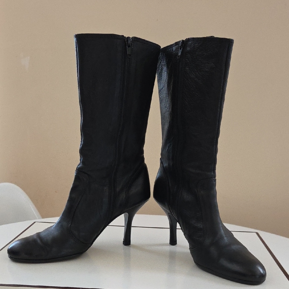 Coach Textured Calf Black Heeled Boots 7.5M